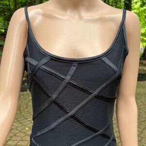 Tadashi Black Spaghetti Strap Sheer Bottom Long Maxi Dress Gown Size Medium